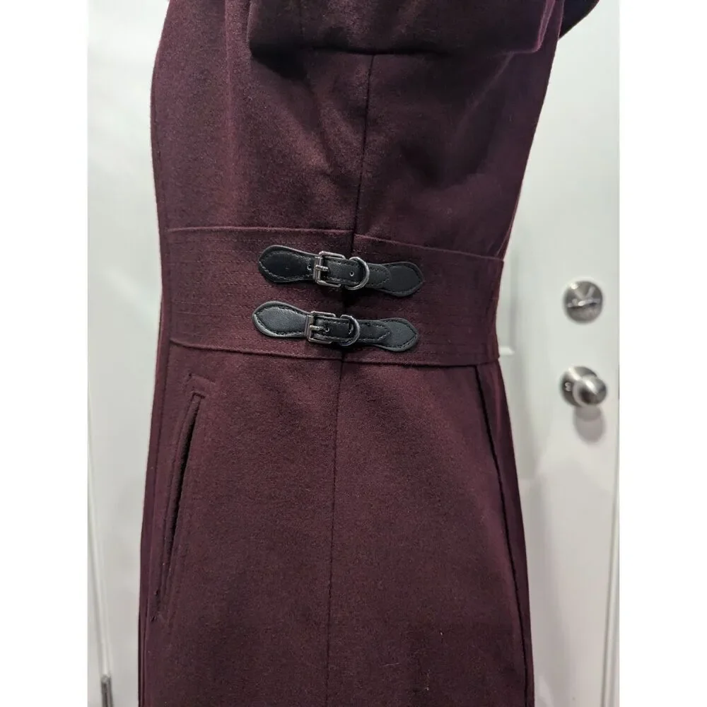 Kenneth Cole Women’s 10 Long Wool Dress Coat A-Line Fit & Flare Buckle Detail Me
